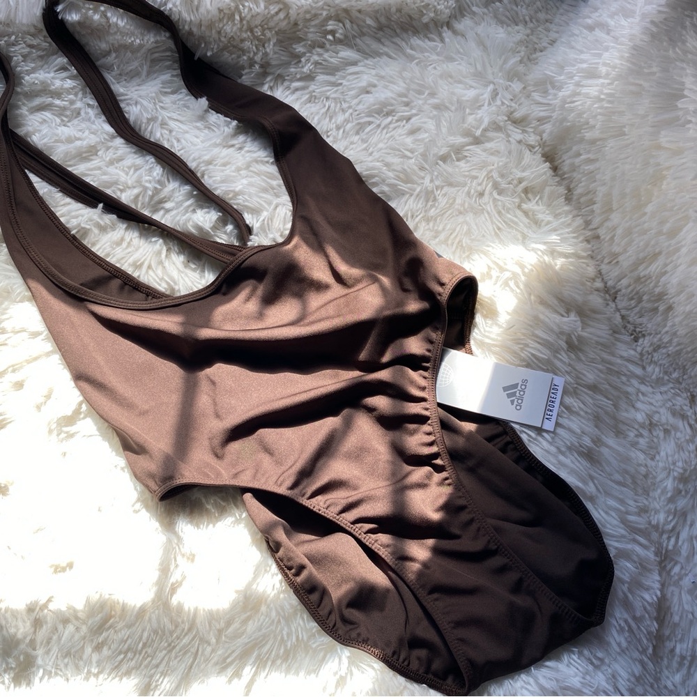 Adidas Brown Aeroready Crossback Leotard Bodysuit L